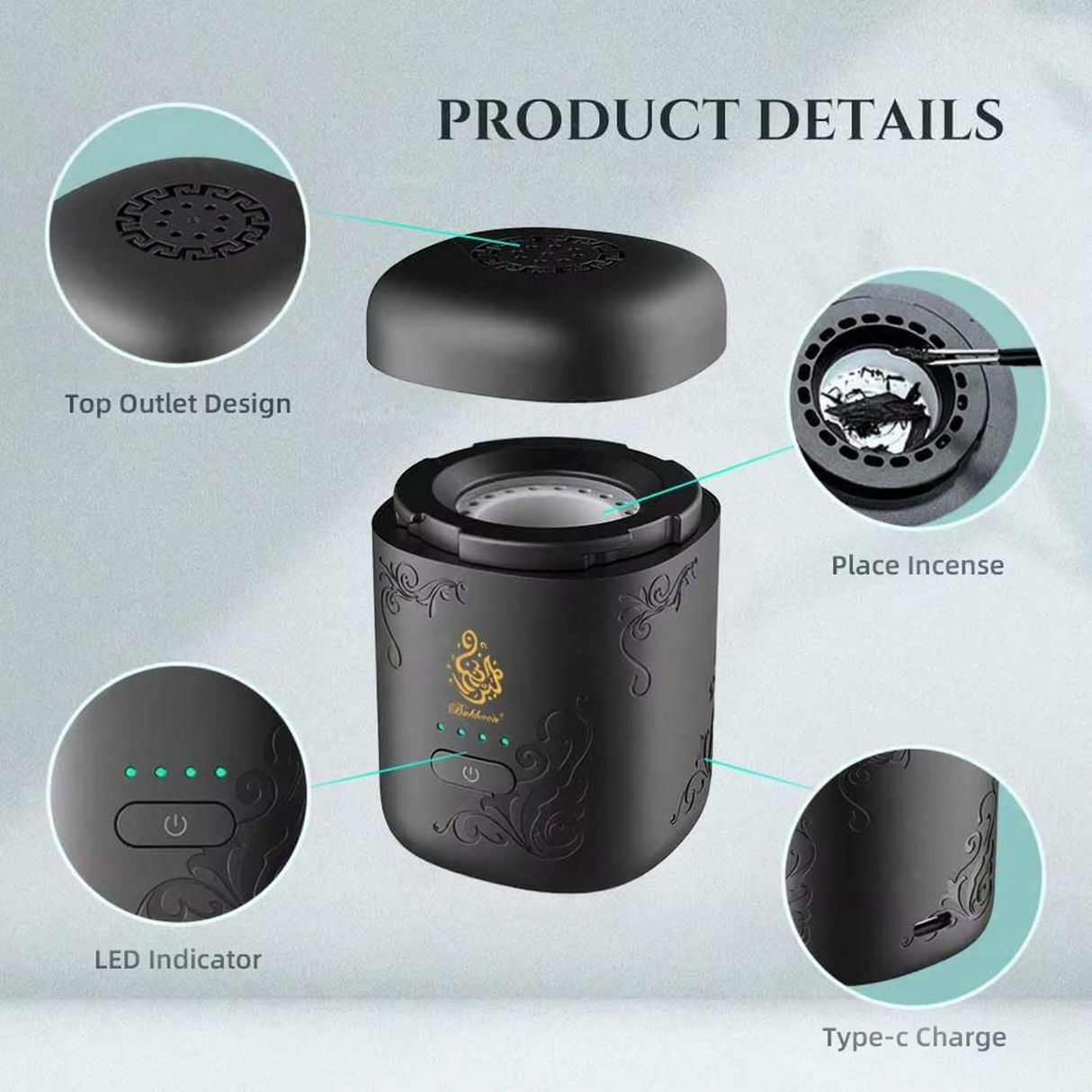 Portable Mini Electric Arabian Bakhoor Incense Burner Medkhan