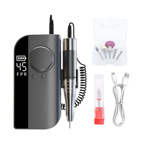 Portable Electric Nail Drill Machine HX-102, Rechargeable Cordless Nail Polisher with LCD Display Black- saska uae , saska.ae