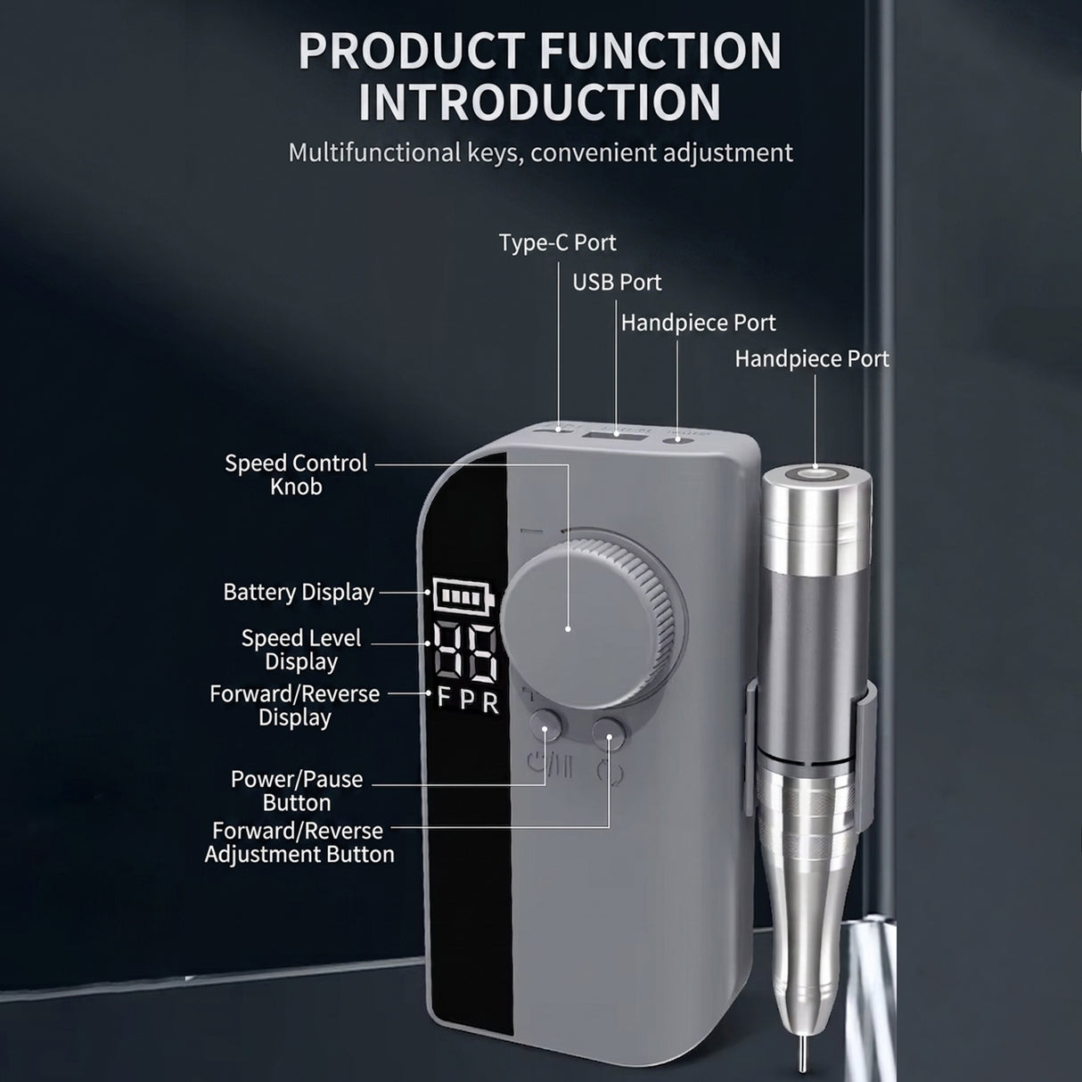 Portable Electric Nail Drill Machine HX-102, Rechargeable Cordless Nail Polisher with LCD Display
