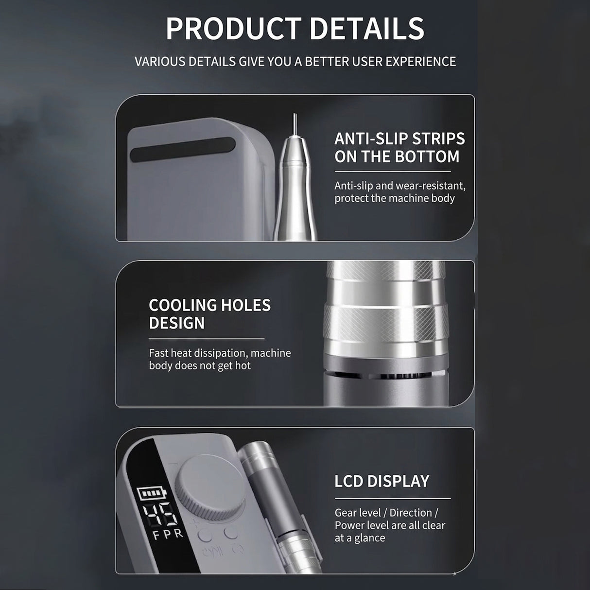 Portable Electric Nail Drill Machine HX-102, Rechargeable Cordless Nail Polisher with LCD Display