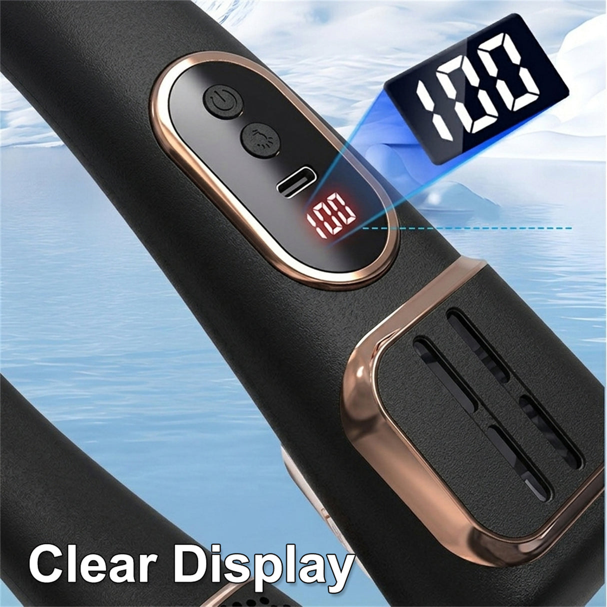 USB Rechargeable Bladeless Hanging Neck Fan, Portable Cooling Fan with 5 Speeds & LED Display (FZM-06)