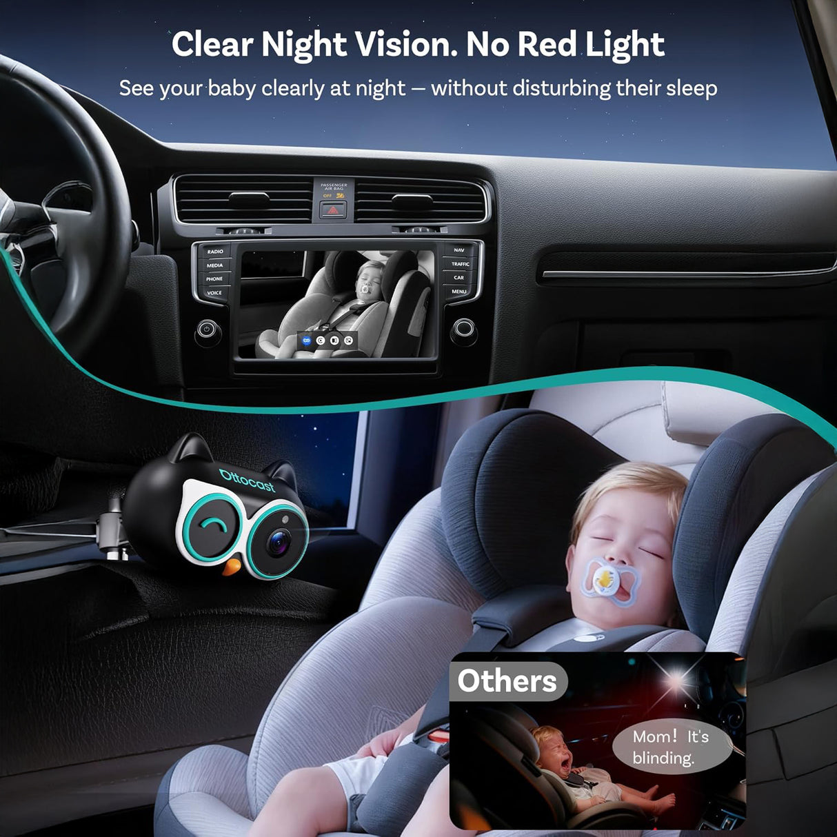 Cabin Care Wireless CarPlay Adapter with Baby Monitoring Rear Seat Camera by Ottocast - saska - saska.ae