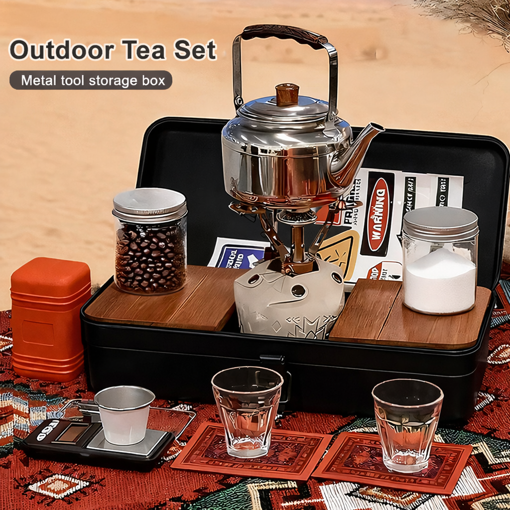 Outdoor Camping Tea Set with Stainless Steel Storage Box | Outdoor Coffee Set | SASKA Trading