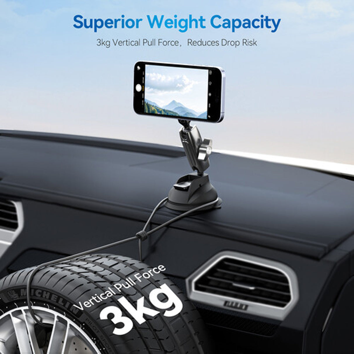 Magnetic Suction Cup Car Phone Holder P3-SUS-02 – MagSafe Compatible, Strong Vacuum Mount with 360° Rotation for iPhone & Smartphones by TELESIN