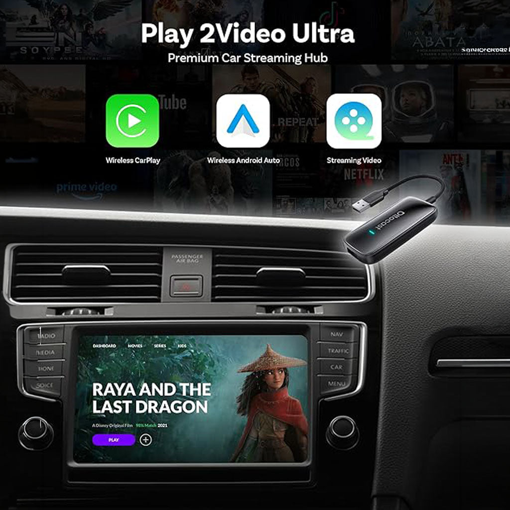 Play2Video Ultra Wireless CarPlay & Android Auto Adapter with Netflix, YouTube, Spotify, Prime Video, IPTV, Android 12 & Dual Wi-Fi 6 by OTTOCAST