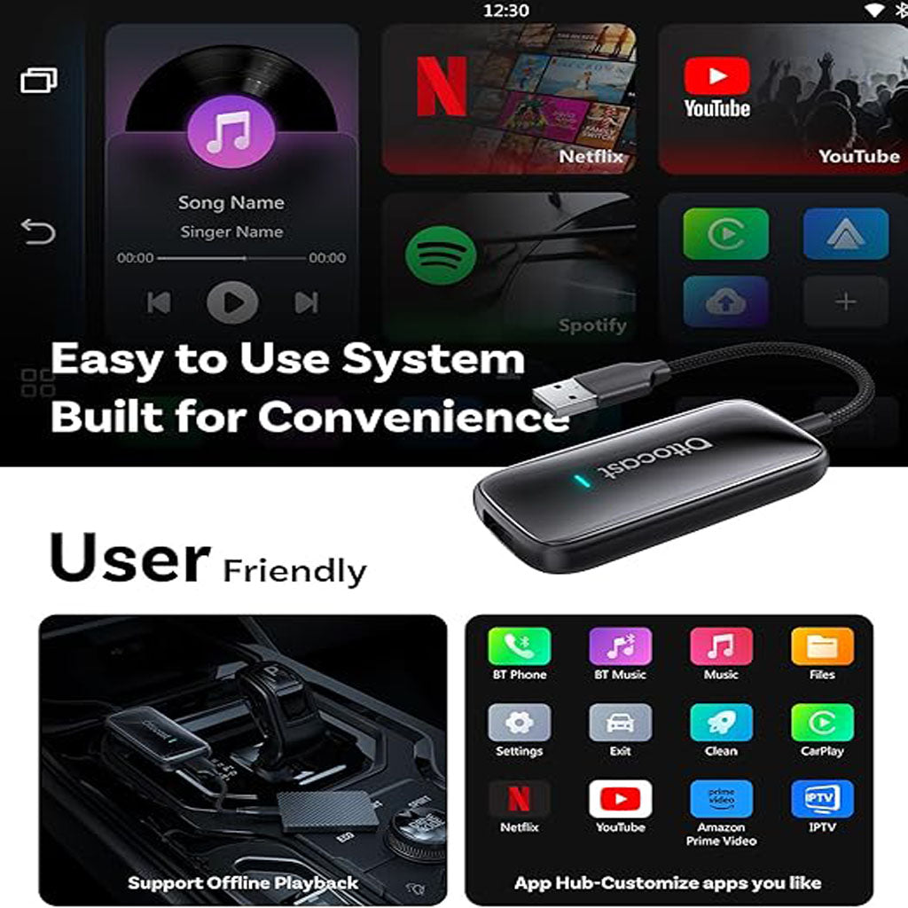 Play2Video Ultra Wireless CarPlay & Android Auto Adapter with Netflix, YouTube, Spotify, Prime Video, IPTV, Android 12 & Dual Wi-Fi 6 by OTTOCAST