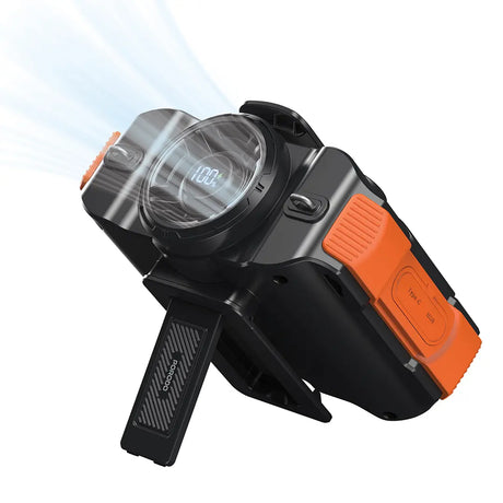 Portable Waist Fan with Bluetooth Speaker and Led Headlight 8000mAh Battery, 5-Speed Hands-Free Wearable Cooling Fan with USB-C Charging & Micro SD Support by Porodo - SASKA - SASKA UAE