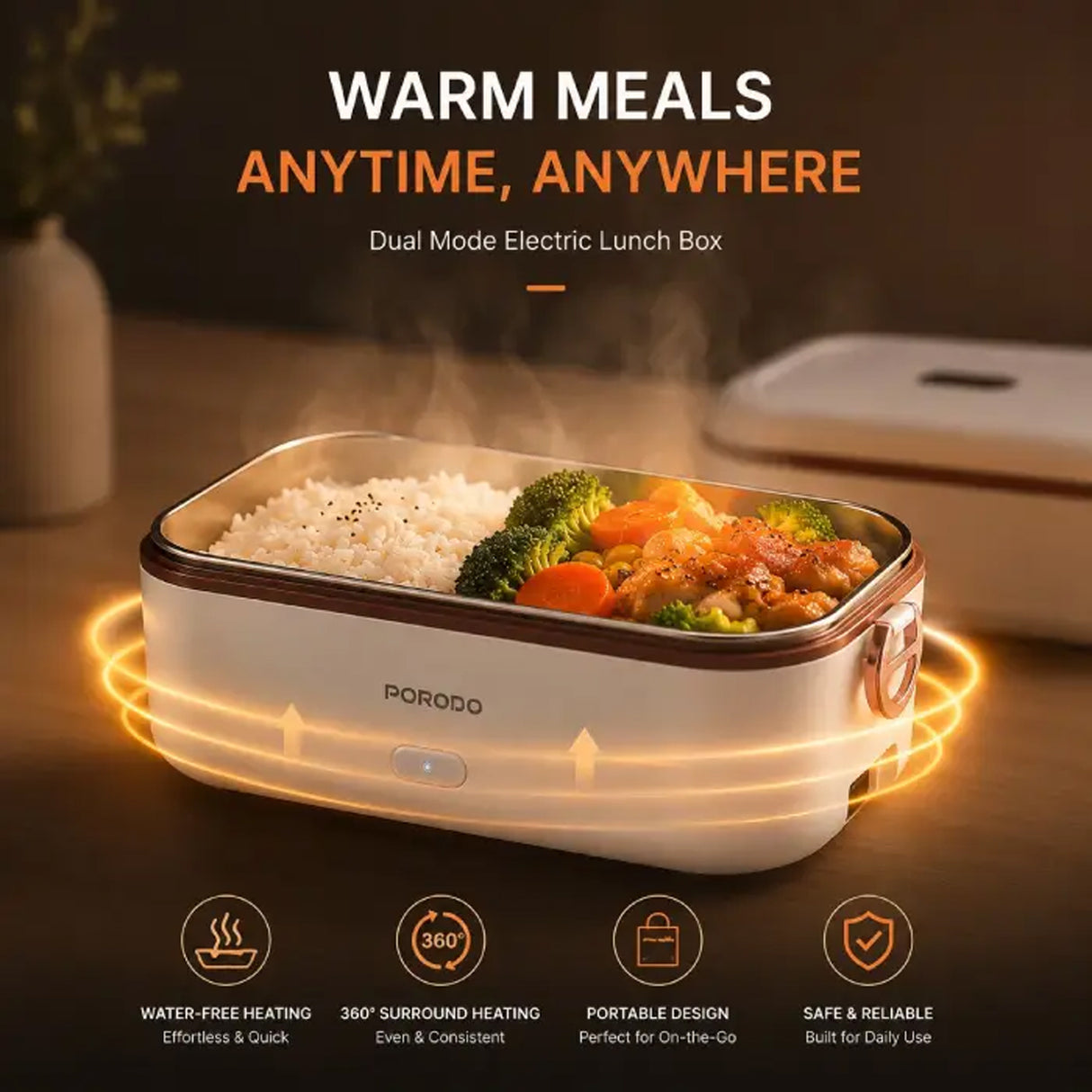Dual Mode Electric Lunch Box 900ml 45W, Portable Food Warmer LunchMate by Porodo