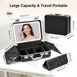 Portable Makeup Case with Detachable LED Mirror and Multiple Storage Compartments by Porodo