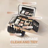 Portable Makeup Case with Detachable LED Mirror and Multiple Storage Compartments by Porodo