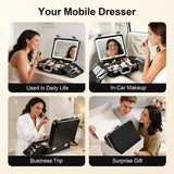 Portable Makeup Case with Detachable LED Mirror and Multiple Storage Compartments by Porodo