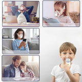 Collage of people using a handheld device, likely an inhaler, in various settings. saska - saska.ae
