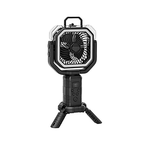 F-30P Multifunction Outdoor Camping Fan with LED Light, Remote Control, Telescopic Tripod Stand & 20000mAh Rechargeable Power Bank - Black buy now at saska