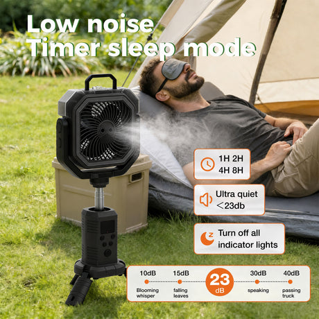 F-30P Multifunction Outdoor Camping Fan with LED Light, Remote Control, Telescopic Tripod Stand & 20000mAh Rechargeable Power Bank