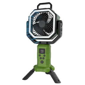F-30P Multifunction Outdoor Camping Fan with LED Light, Remote Control, Telescopic Tripod Stand & 20000mAh Rechargeable Power Bank - green buy now at saska