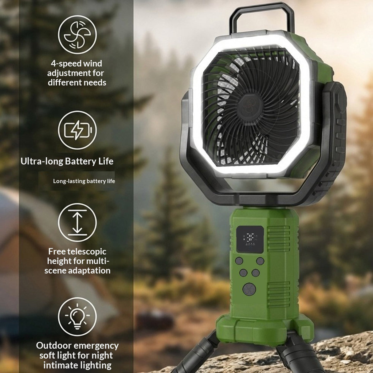 F-30P Multifunction Outdoor Camping Fan with LED Light, Remote Control, Telescopic Tripod Stand & 20000mAh Rechargeable Power Bank