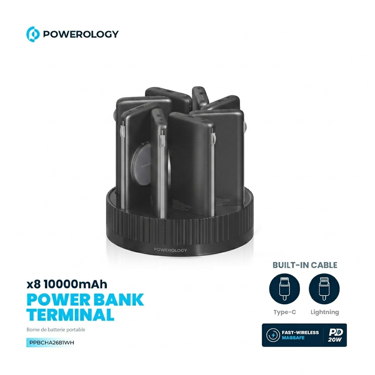 8-in-1 10000mAh Power Bank Charging Station with 120W Base 20W PD and 15W Wireless Charging by Powerology
