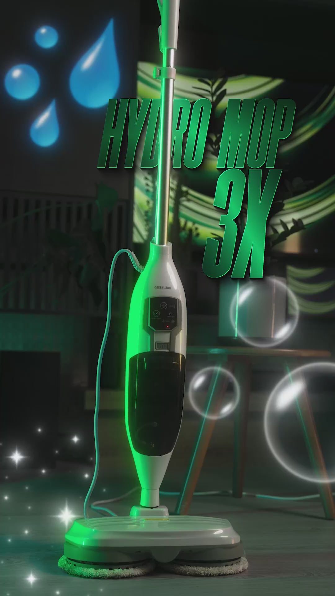 ممسحة بخارية للتنظيف Hydro 3X، منظف أرضيات دوّار بقوة 1300 واط – نظام تنظيف قوي وفعّال من Green Lion