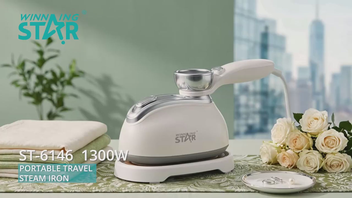 Portable Travel Steam Iron 1300W, Foldable Handle, Digital Display, Aluminum Soleplate, Dry & Steam Iron by Winning Star