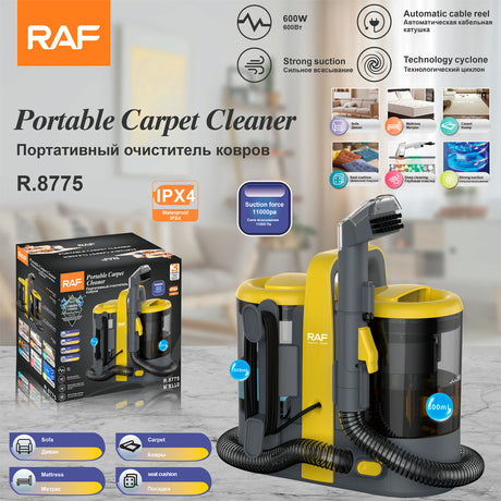 Deep Cleaning Carpet + Upholstery Spot Cleaner Machine 600W 15KPA Power with Dual Tanks (1500ml Clean + 800ml Dirty) by RAF