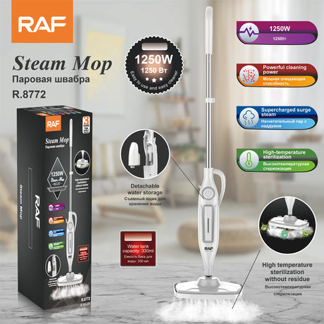 Electric Steam Mop 1250W with 330ml Water Tank, 7-in-1 Multipurpose Steam Cleaner, HEPA Filter & Microfiber Pads by RAF