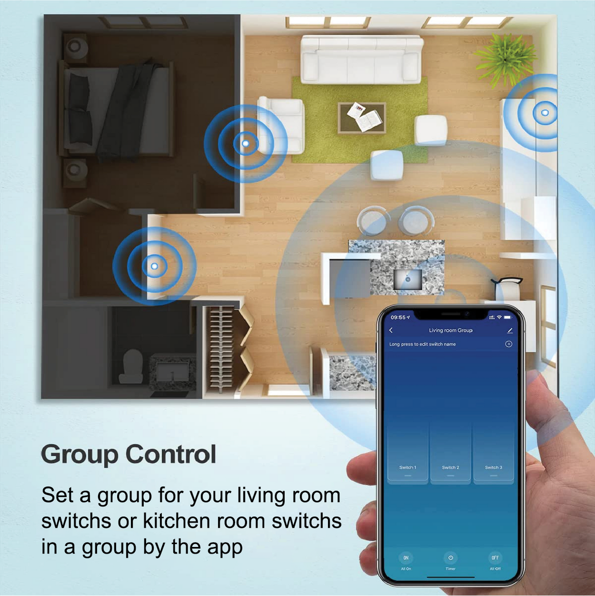 Group control Saska smart wifi light switch sj- a1SASKA Smart Wifi Light Switch SJ-01