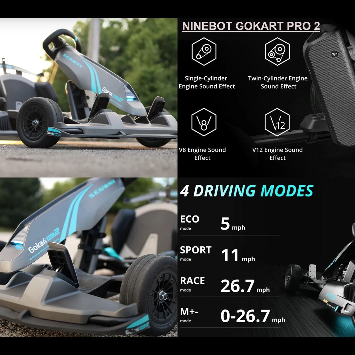 سيارة سباق كهربائية Ninebot Gokart Pro 2، كارت درفت عالي السرعة مع تجربة ألعاب تفاعلية، مناسب للأعمار 10+ من Segway