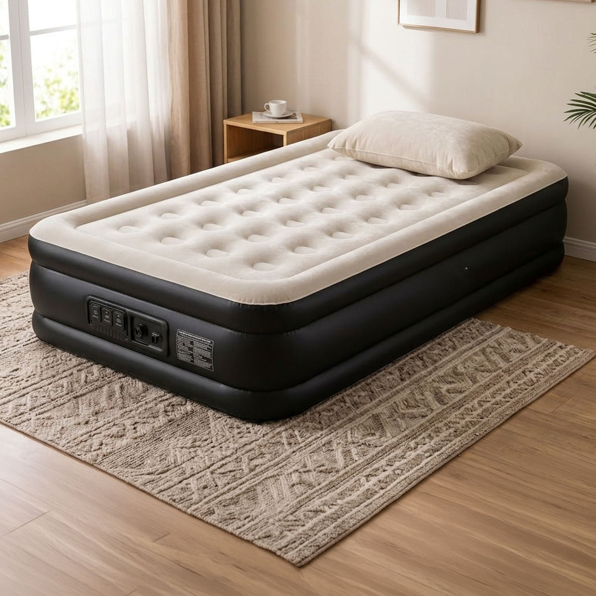 Raised Inflatable Air Mattress with Lithium Battery Pump, Removable Camping Light, Soft Flocked Top, Portable Guest Bed for Home, Travel and Outdoor Use by Brix
