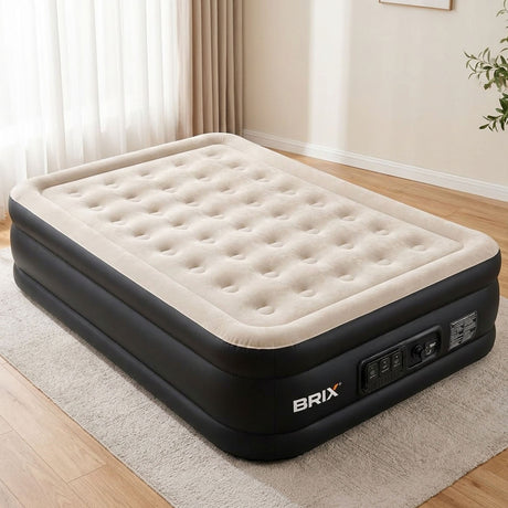 Raised Inflatable Air Mattress with Lithium Battery Pump, Removable Camping Light, Soft Flocked Top, Portable Guest Bed for Home, Travel and Outdoor Use by Brix-Saska-saska.ae