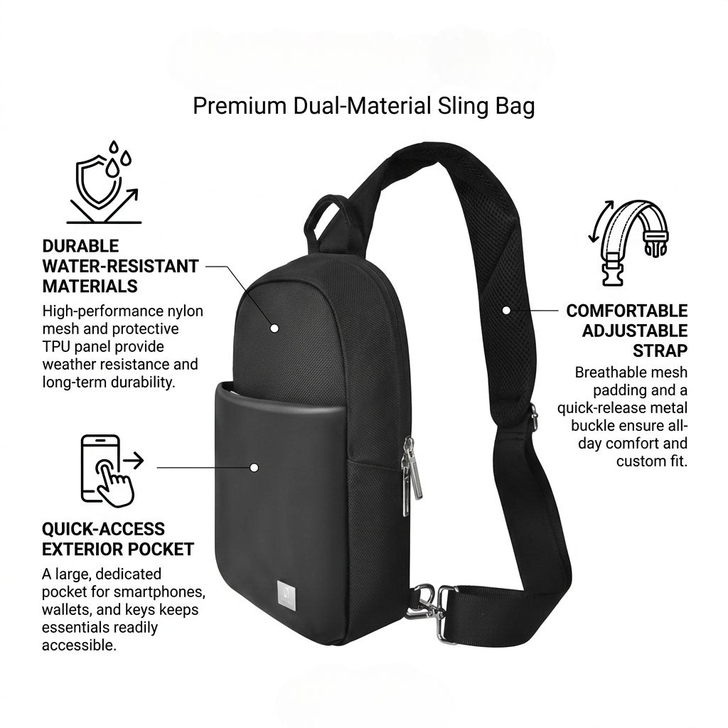 Sling Chest Bag – Waterproof and Adjustable Shoulder Bag for Travel and Daily Use by WiWU