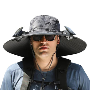 Solar Hat Fan Wide Brim Sun Hat UV Protection Fishing and Camping Hat for Hiking, Farming, Beach and Outdoor Activities (Dual Fan and Dual Power Solar and USB Rechargeable Edition) saska UAE 