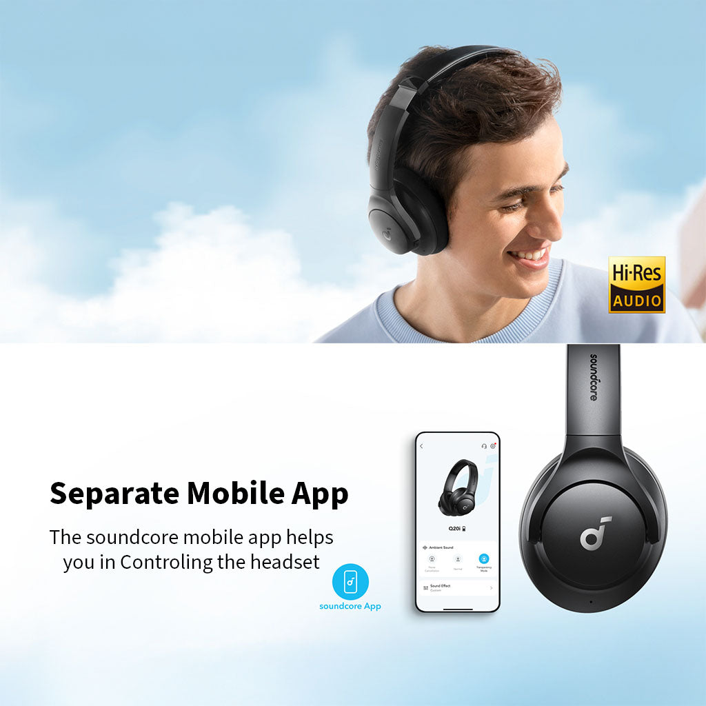 Q20i Hybrid Active Noise Cancelling Bluetooth Over-Ear Headset with 40H Playtime - Soundcore by Anker