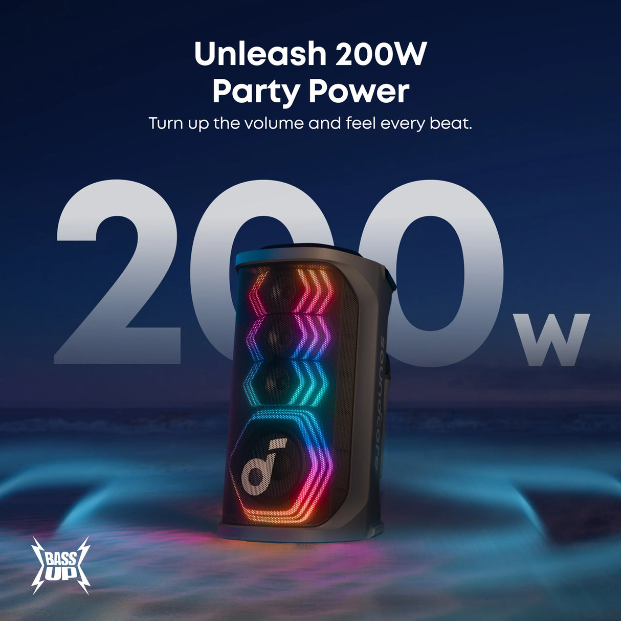 سماعة حفلات بلوتوث لاسلكية Rave 3S مع صوت 200 واط مع 2 ميكروفون كاريوكي وإضاءة LED  من Soundcore by Anker