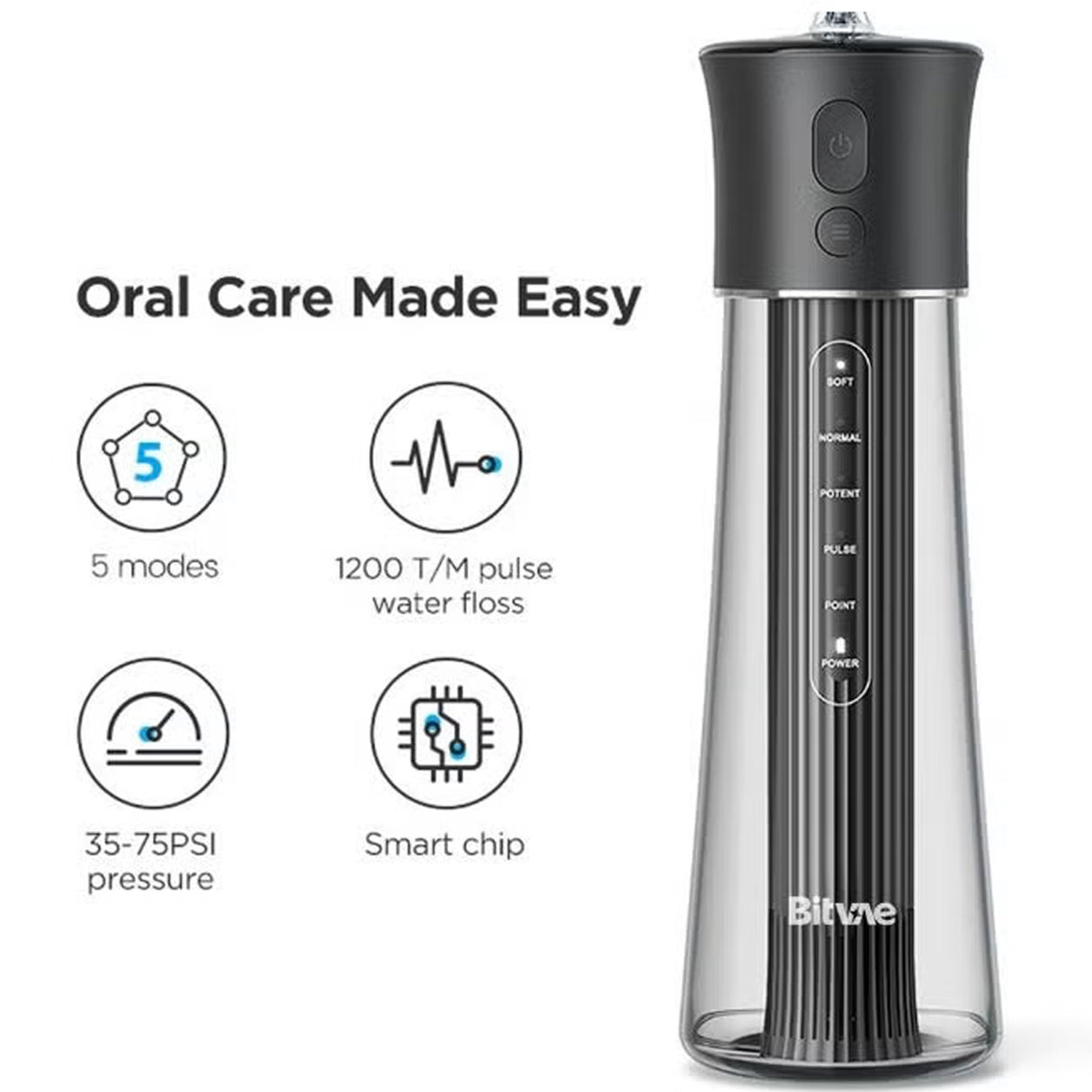 F30 Cordless Water Flosser, Portable Oral Irrigator with 5 Cleaning Modes, 6 Nozzles, USB-C Charging by Bitvae