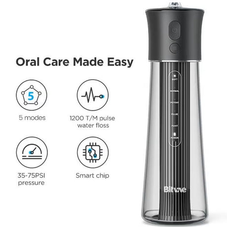 F30 Cordless Water Flosser, Portable Oral Irrigator with 5 Cleaning Modes, 6 Nozzles, USB-C Charging by Bitvae