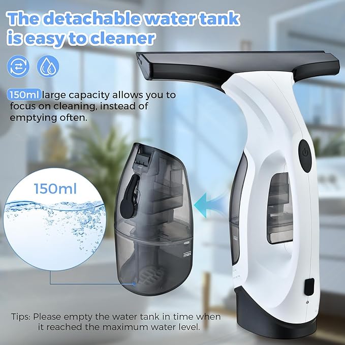 Cordless Window Vacuum Cleaner with 2200mAh Rechargeable Battery, 28cm Electric Squeegee and Spray Bottle